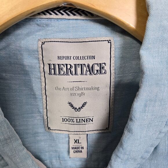 HERITAGE REPORT COLLECTION 100% Linen Shirt Men's XL Light Blue Short Sleeve - Picture 3 of 9